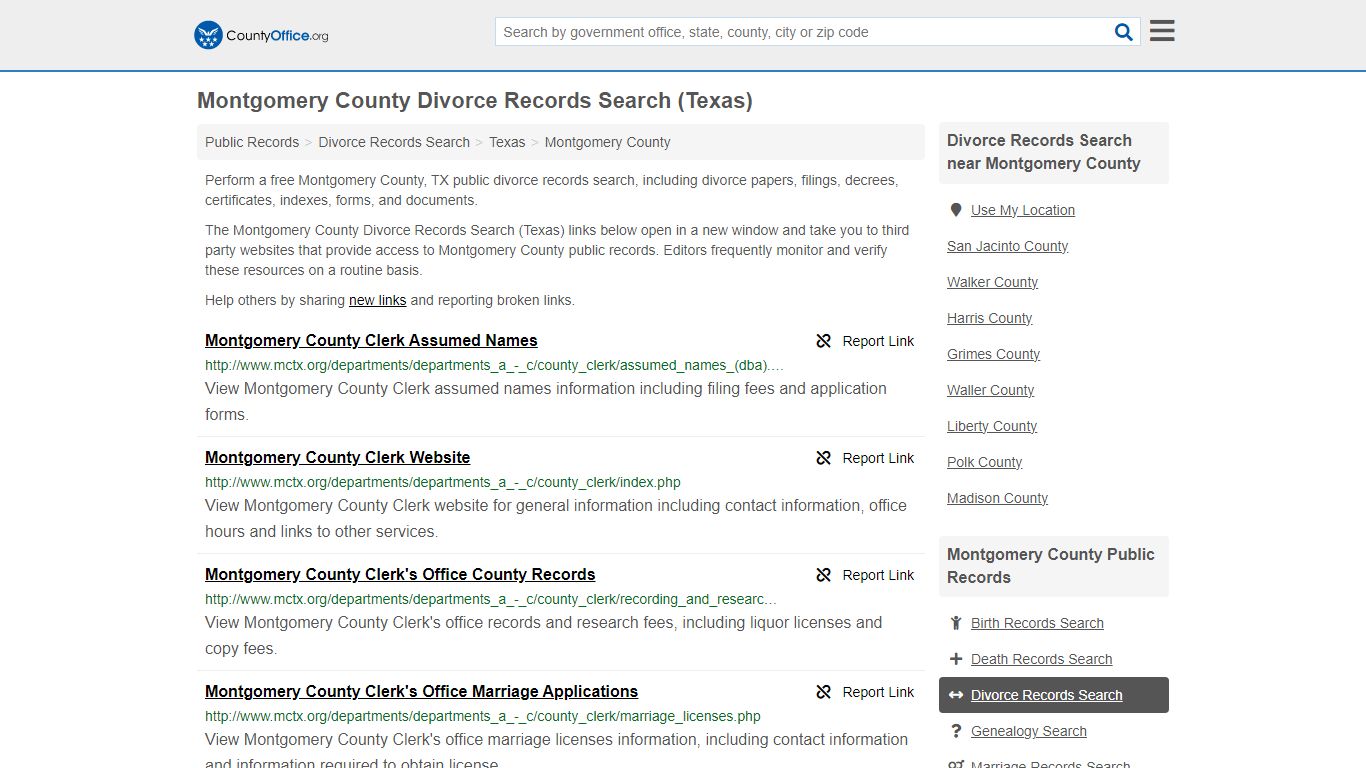 Montgomery County Divorce Records Search (Texas) - County Office