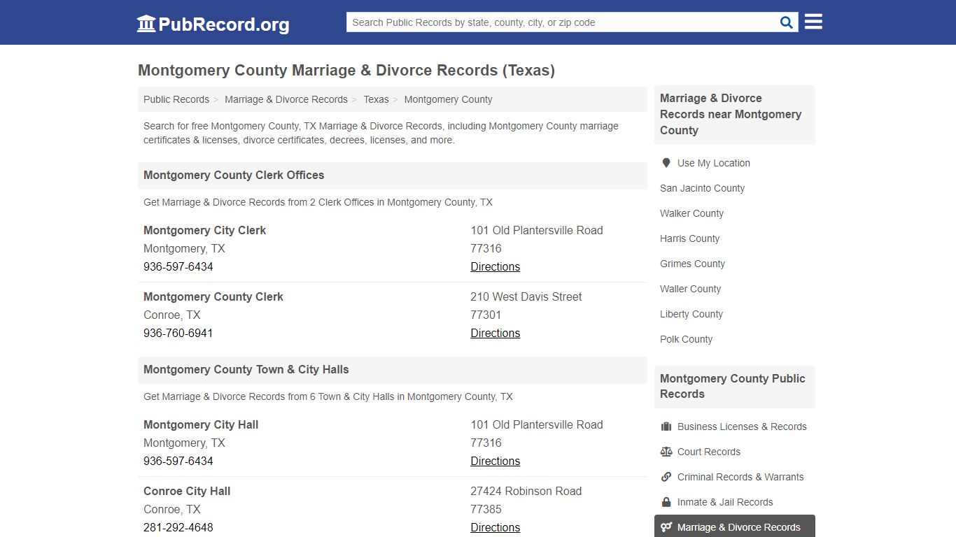 Montgomery County Marriage & Divorce Records (Texas)